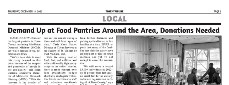 Food Pantry demand receives wide media coverage