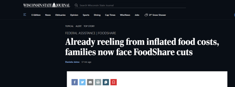 Wisconsin State Journal interviews MOM Program Manager for story on FoodShare changes