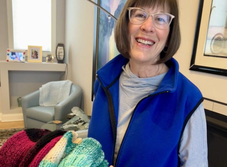 Lifelong knitter connects  with her new community